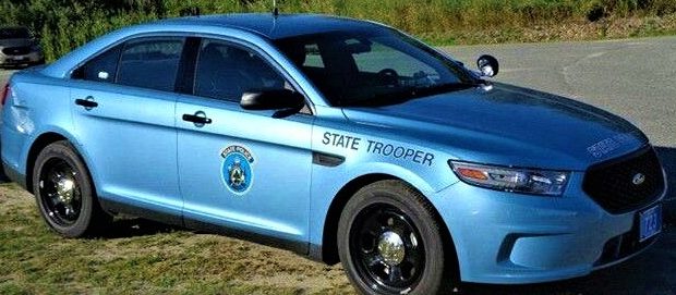 a blue Maine state police cruiser