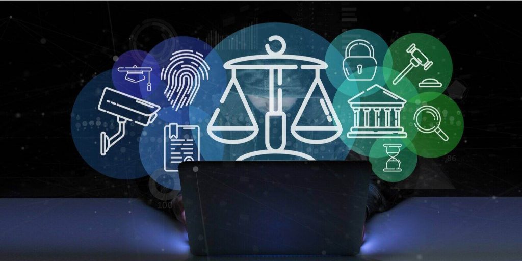 an holding Cloud of justice and law icon bubble with data 3d rendering