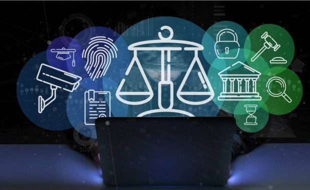 an holding Cloud of justice and law icon bubble with data 3d rendering