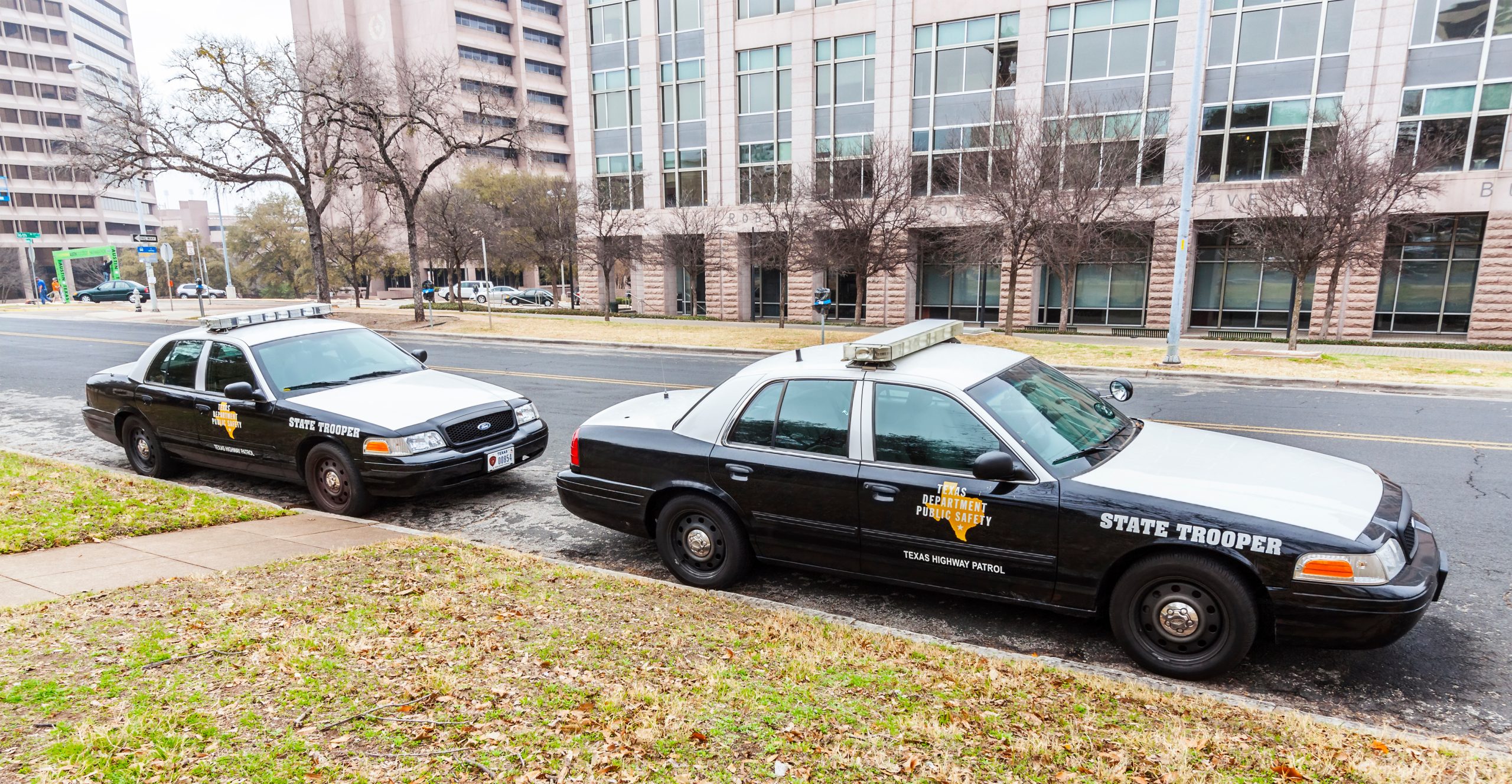 Texas State troopers cars parked