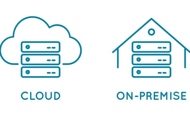 on premise and cloud service line icon