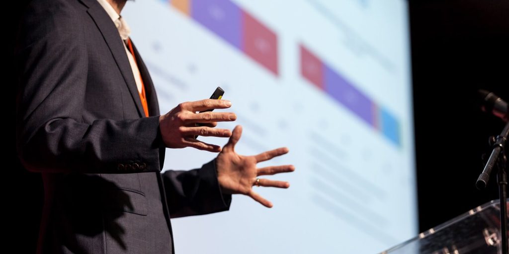 speaker at business conference or presentation