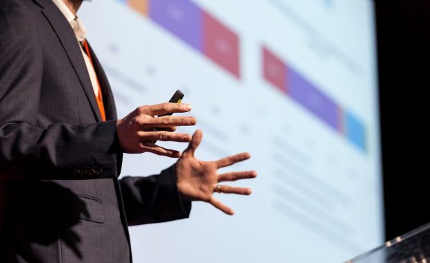 speaker at business conference or presentation