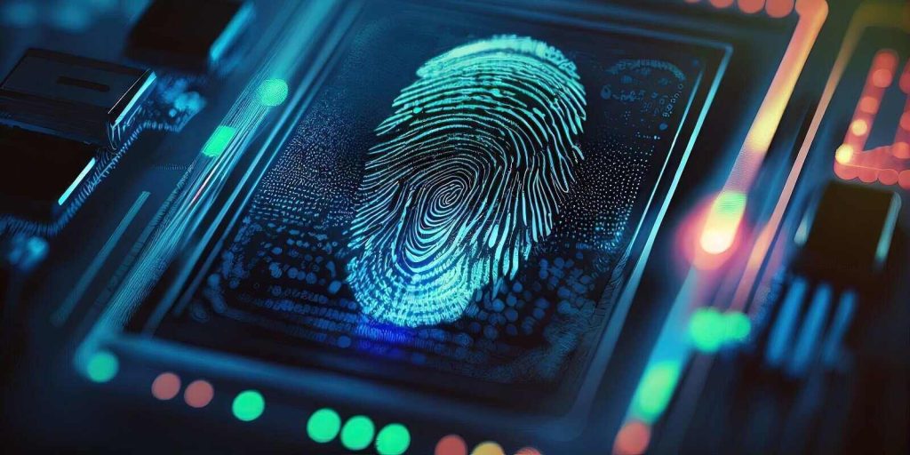 biometric fingerprint scanning for digital security and identity concept