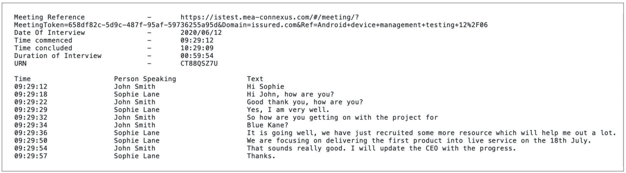 Example of automatic transcription available after the meeting