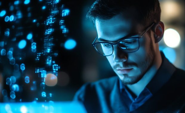 cybersecurity professional using AI to detect document tampering