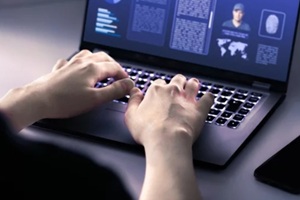 police investigating with computer in the office