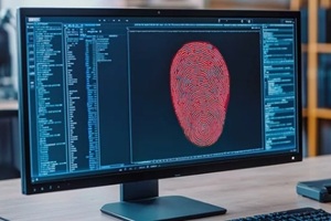 digital fingerprint analysis displayed on a computer monitor in an office