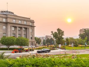 Idaho State Police car outside the state capitol in Boise, ID