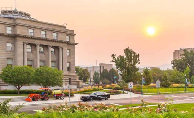 Idaho State Police car outside the state capitol in Boise, ID