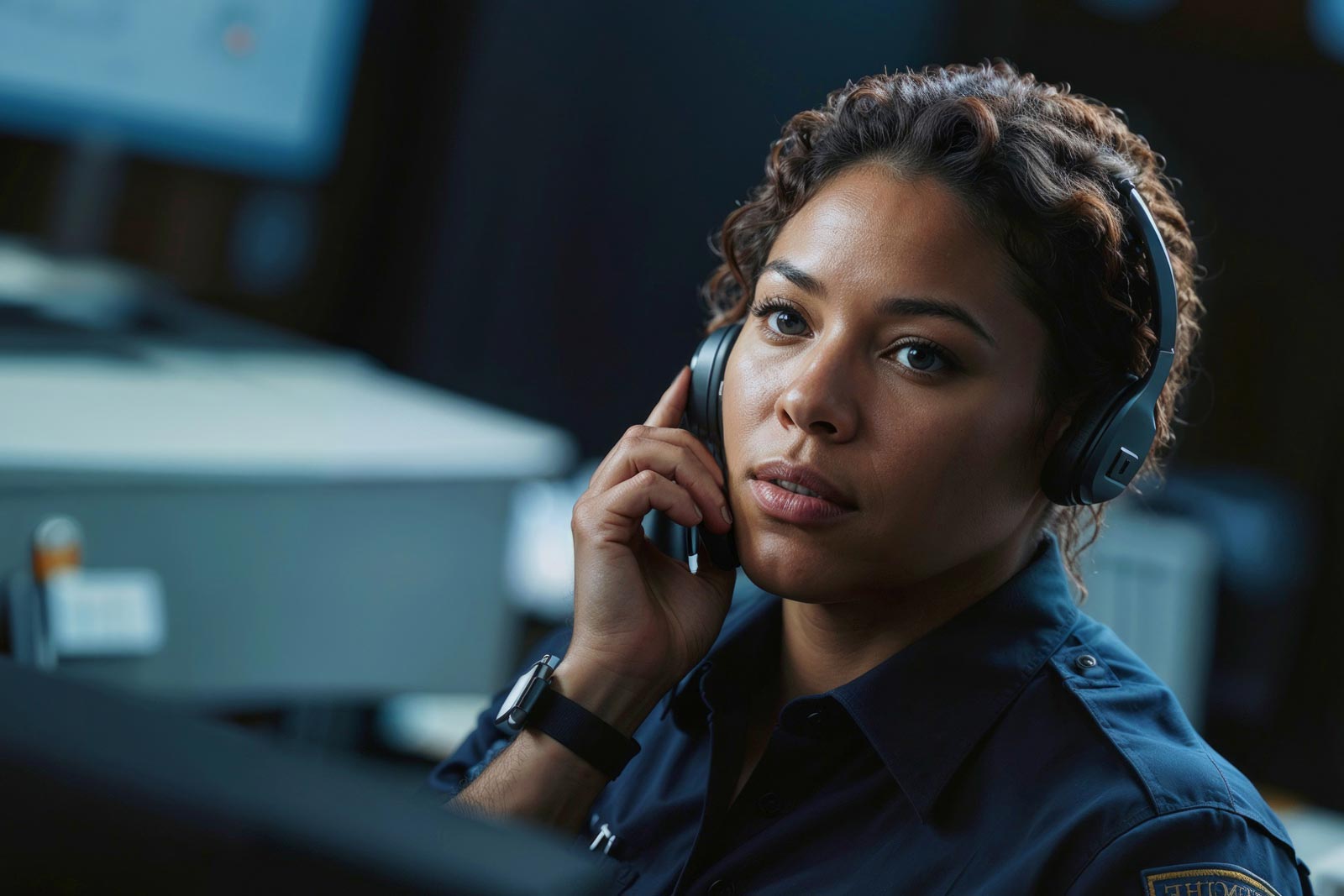 police officer on the phone working dispatch