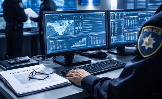 law enforcement officer working on a computer system
