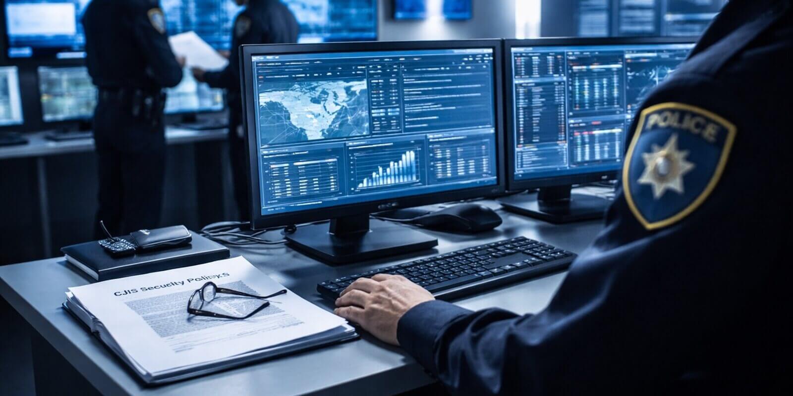 law enforcement officer working on a computer system