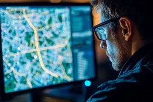 police analyst using GIS software to map crime trends and identify problem areas